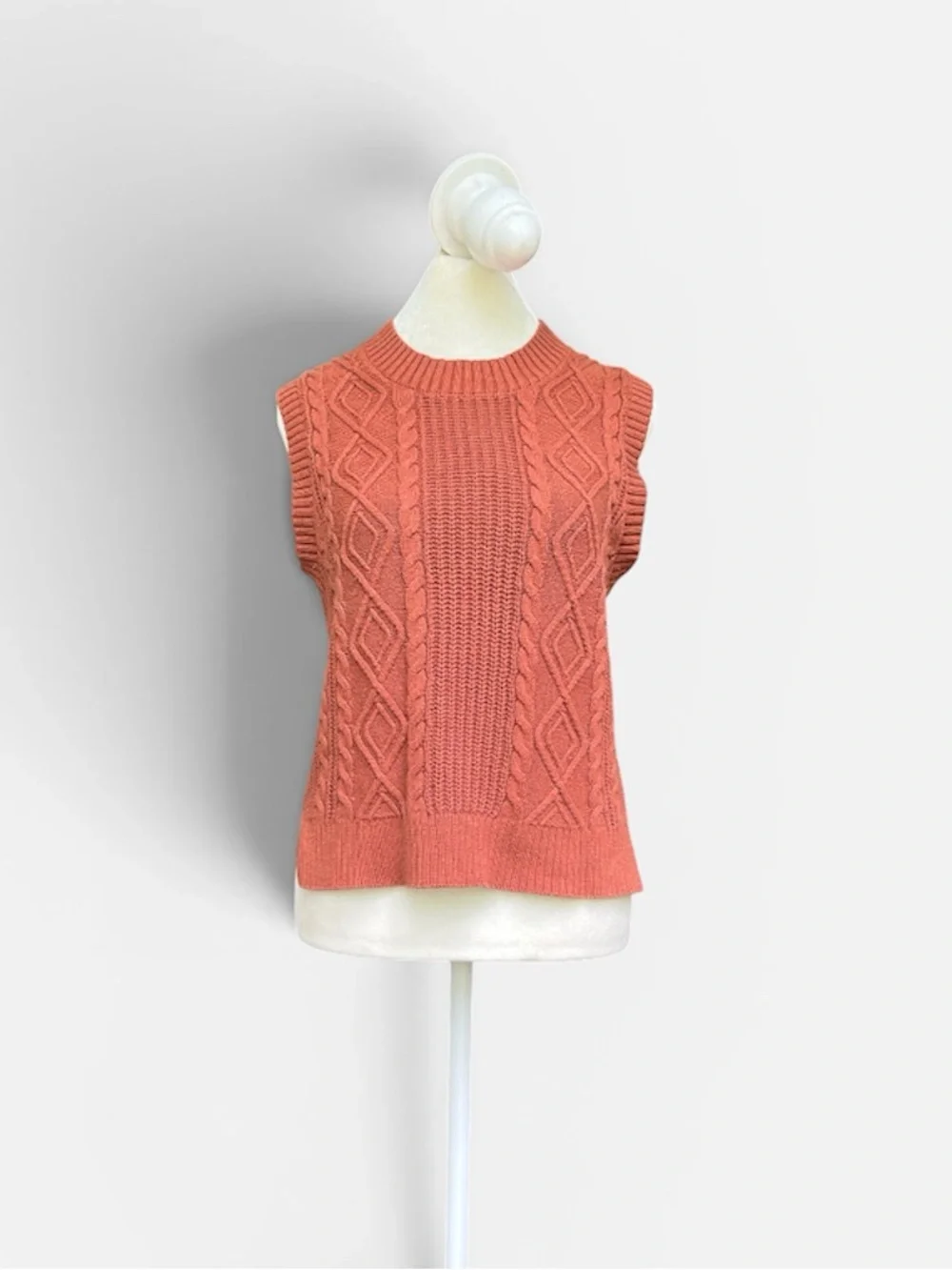 Joie Crew Neck Sleeveless Cable-knit Sweater Vest in Rust Size Small